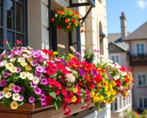 Bunte Fensterkästen für blühende Balkone im Sommer