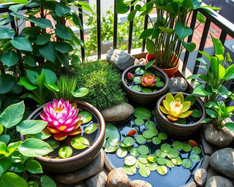 Wasserpflanzen für dekorative Miniteiche auf dem Balkon