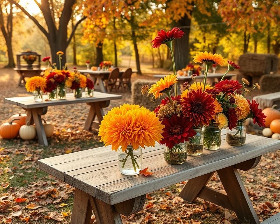 Blumendekorationen für Herbstpartys im Freien gestalten